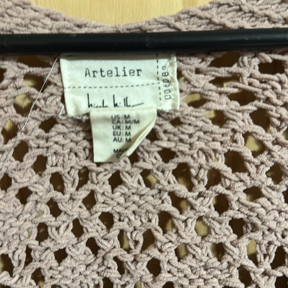 Nicole Miller Atelier Dust Rose Women's Open-Knit Cardigan Sweater - Picture 5 of 5